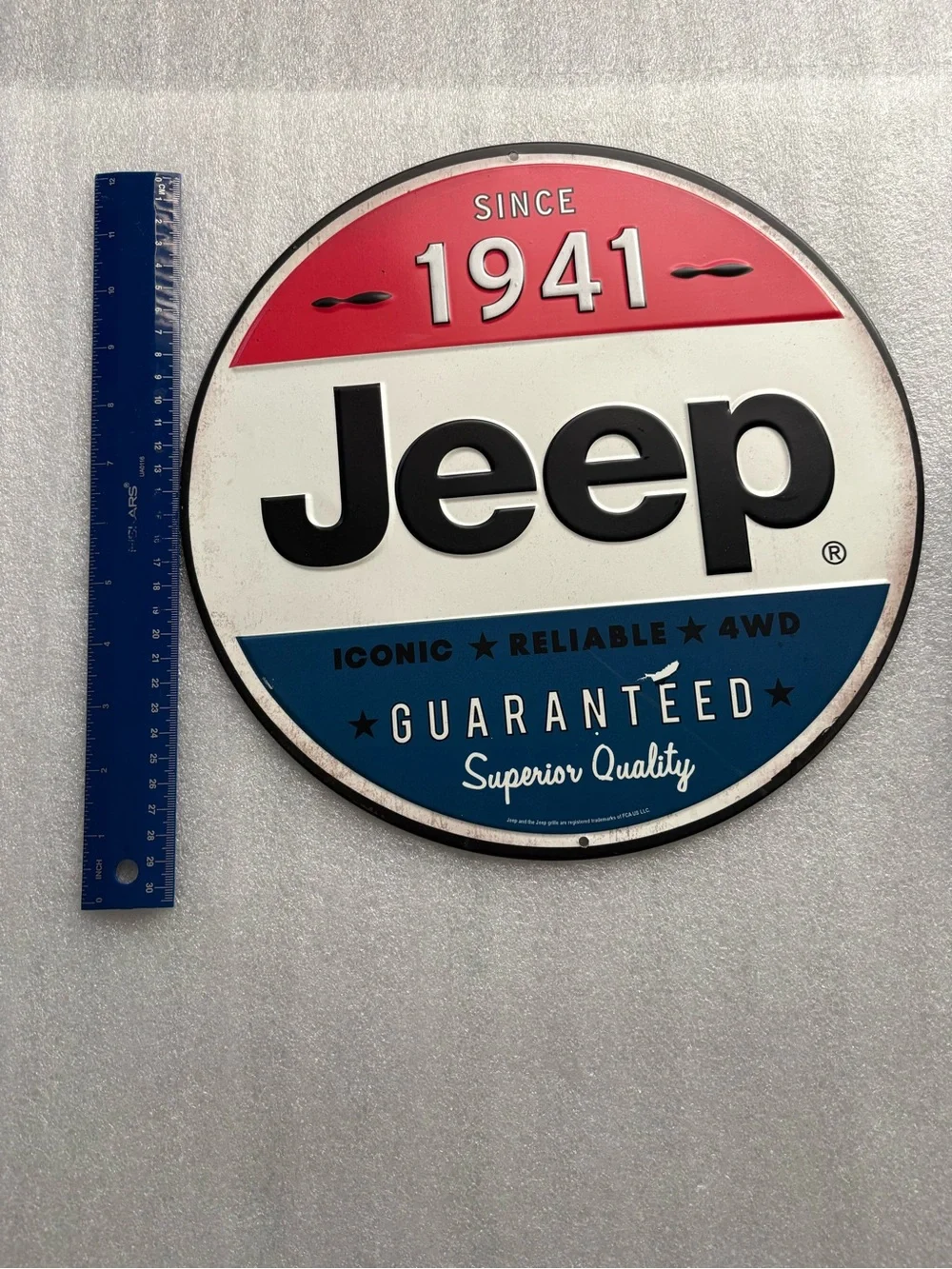 Jeep Round Wall Sign - Red, White & Blue